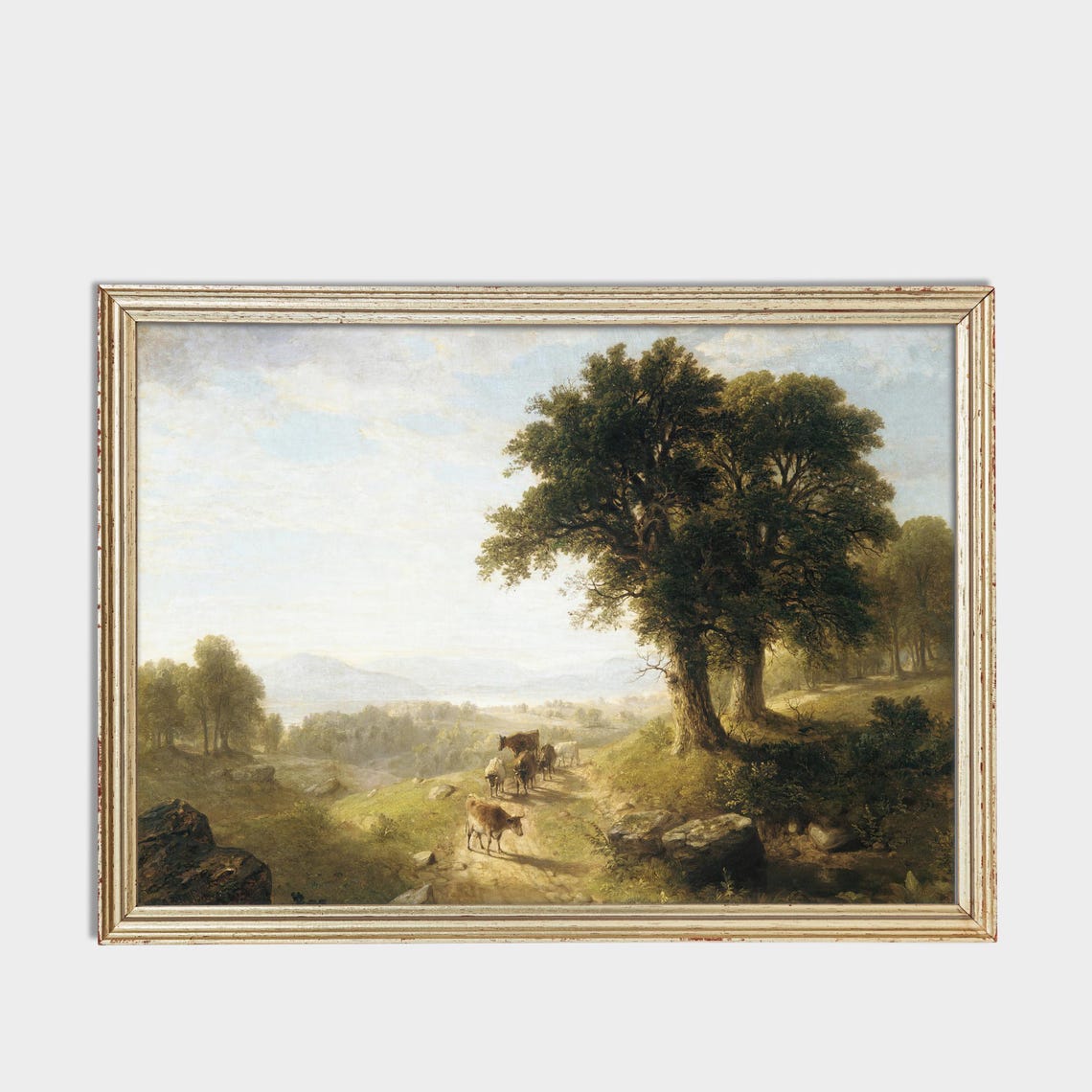 Cattle on a Mountain Path under Ancient Oaks Landscape Poster - Image 3