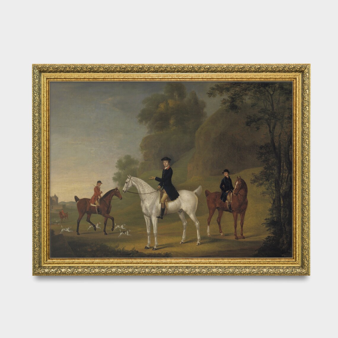 Three Riders and Hounds at a Hunt Meet Vintage Equestrian Poster - Image 3