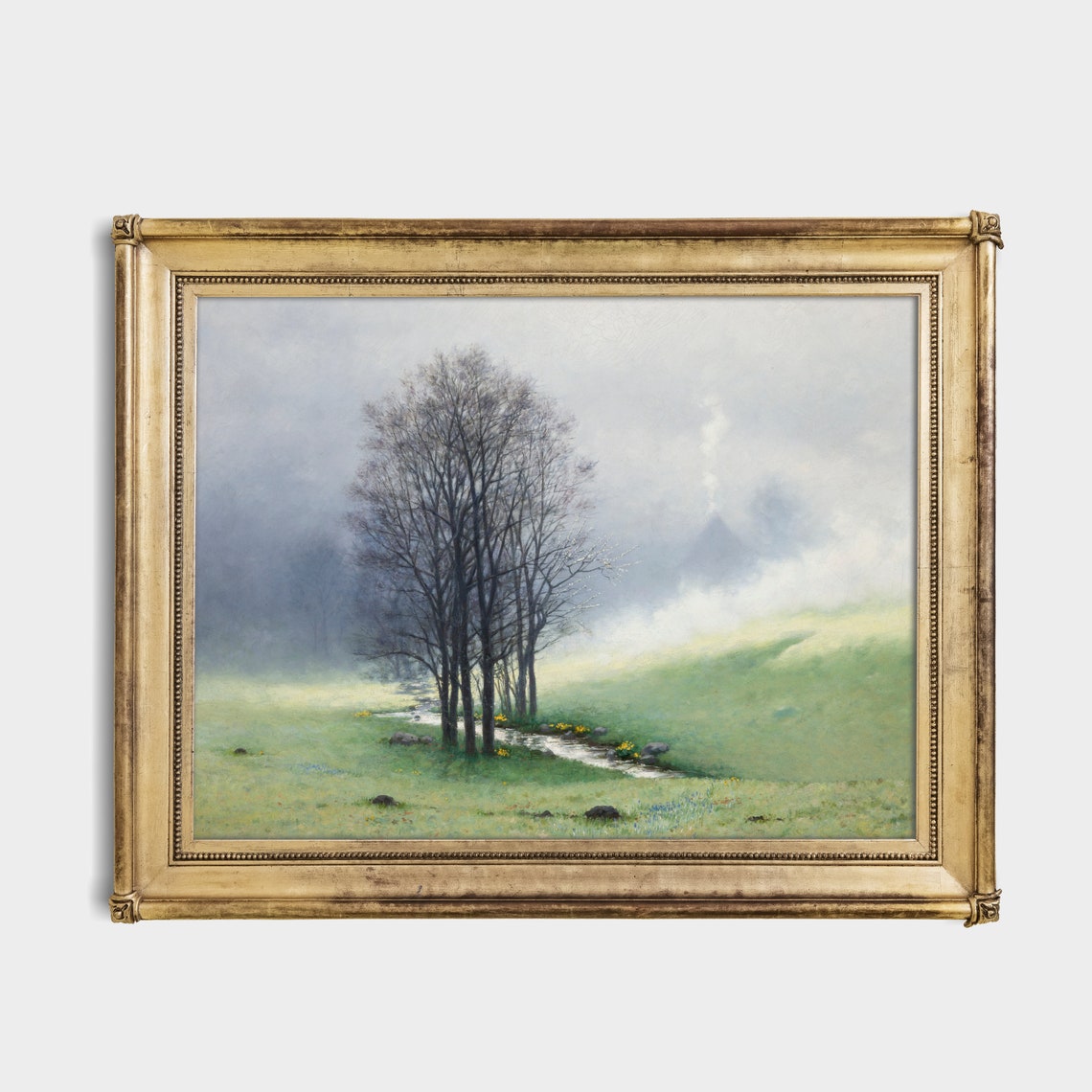 Misty Spring Valley with Bare Trees and a Winding Stream Poster - Image 2