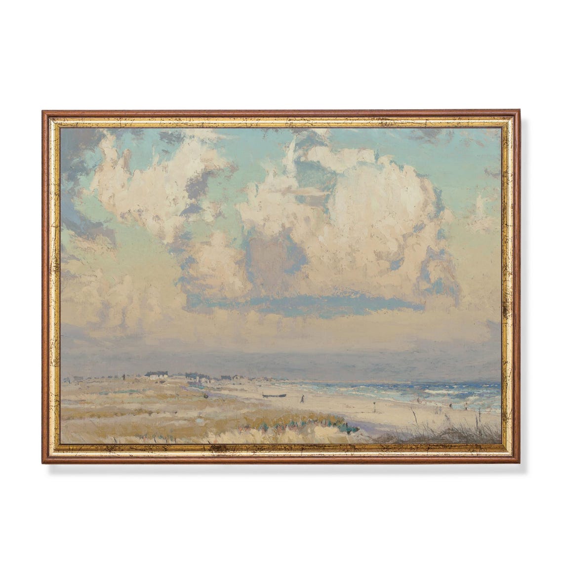 Dramatic Clouds Drifting Over A Sandy Beach Vintage Seascape Poster