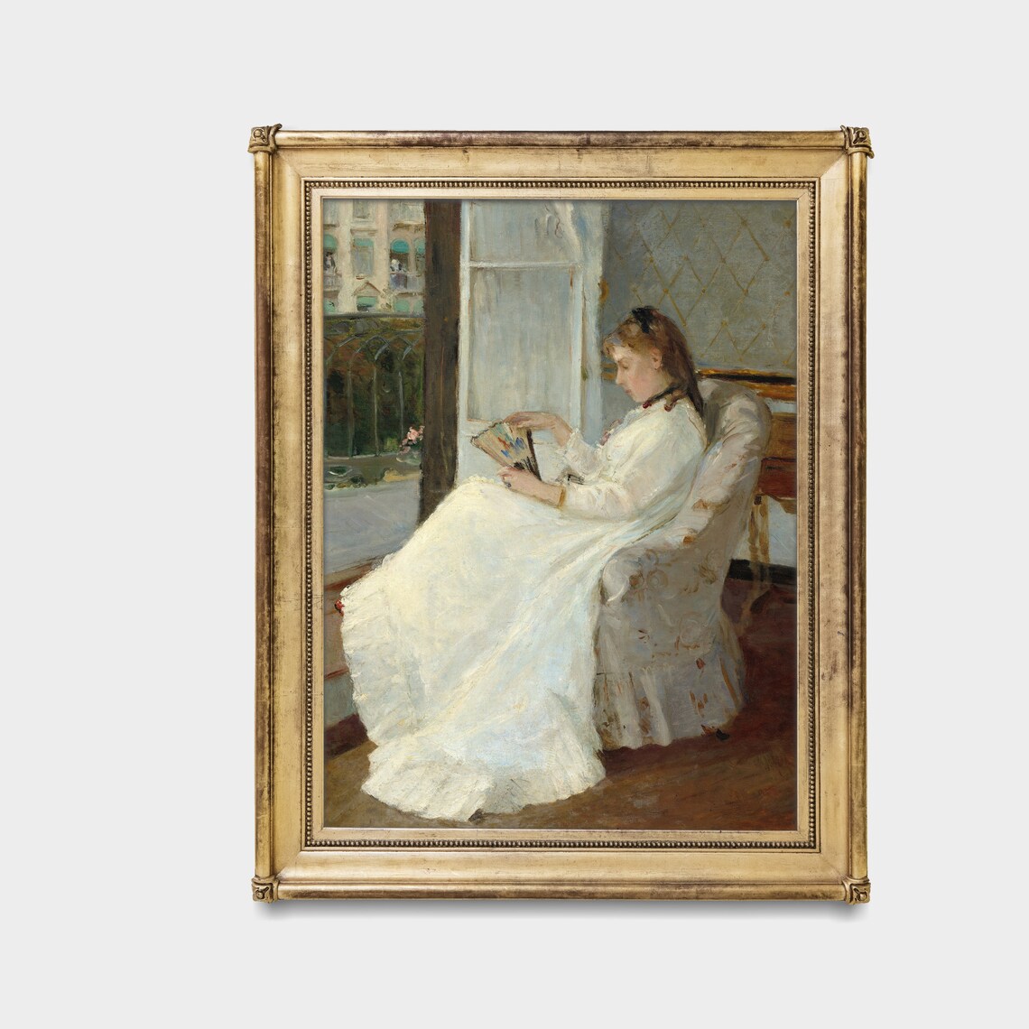 Elegant Woman Reading a Book by a Sunlit Window Portrait Poster - Image 3