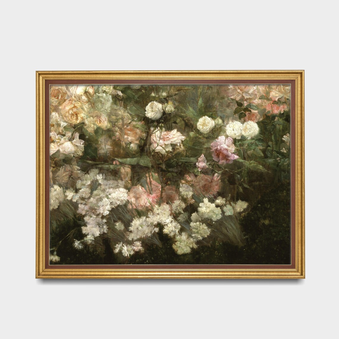 Blooming Roses and White Flowers Garden Vintage Floral Painting Poster - Image 2