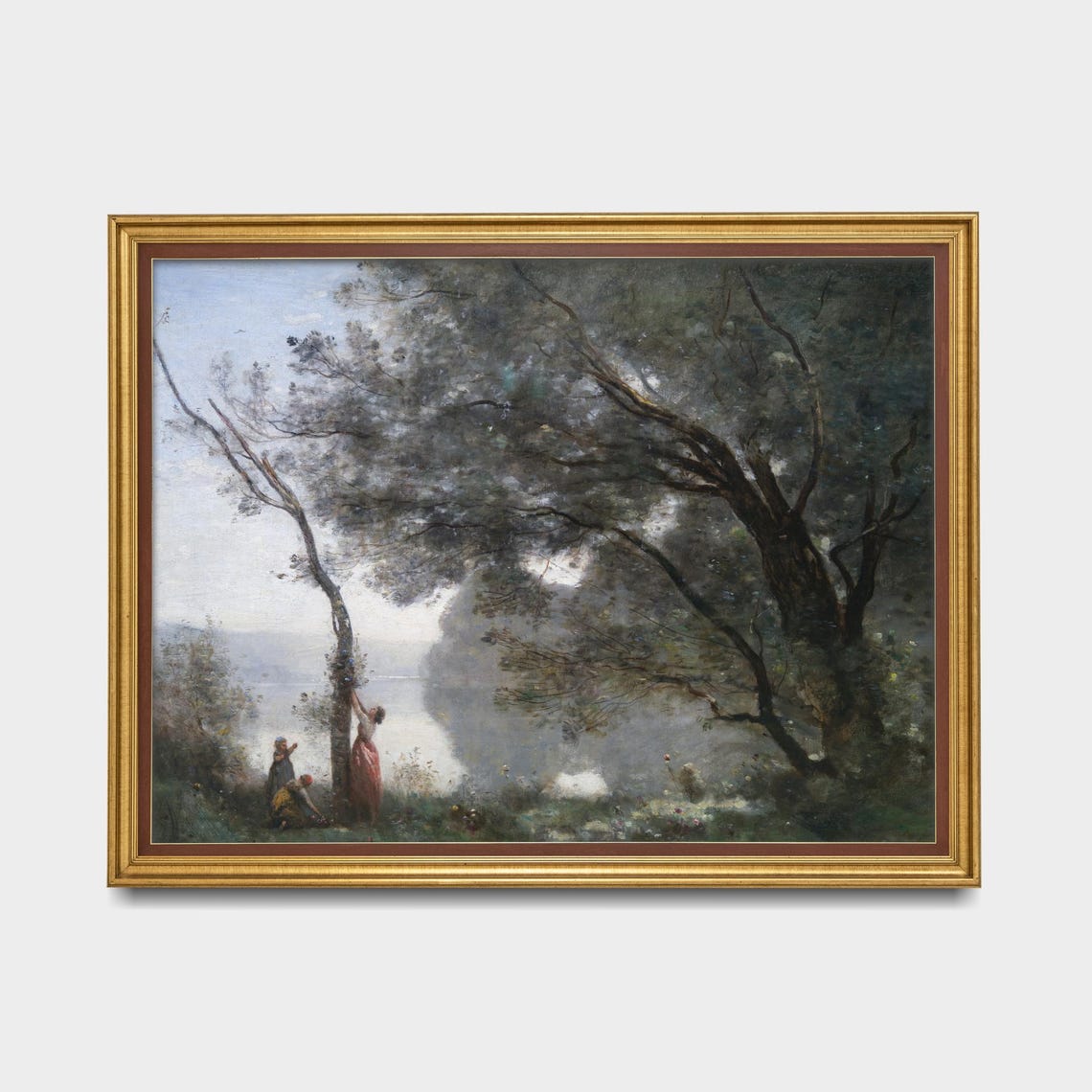 Towering Trees by a Quiet Riverbank Antique Landscape Poster - Image 5