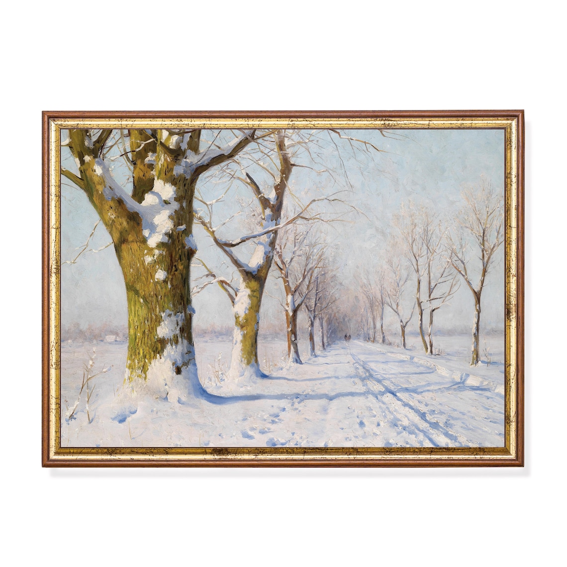 Sunlit Snow-Covered Tree-Lined Avenue Vintage Winter Art Poster