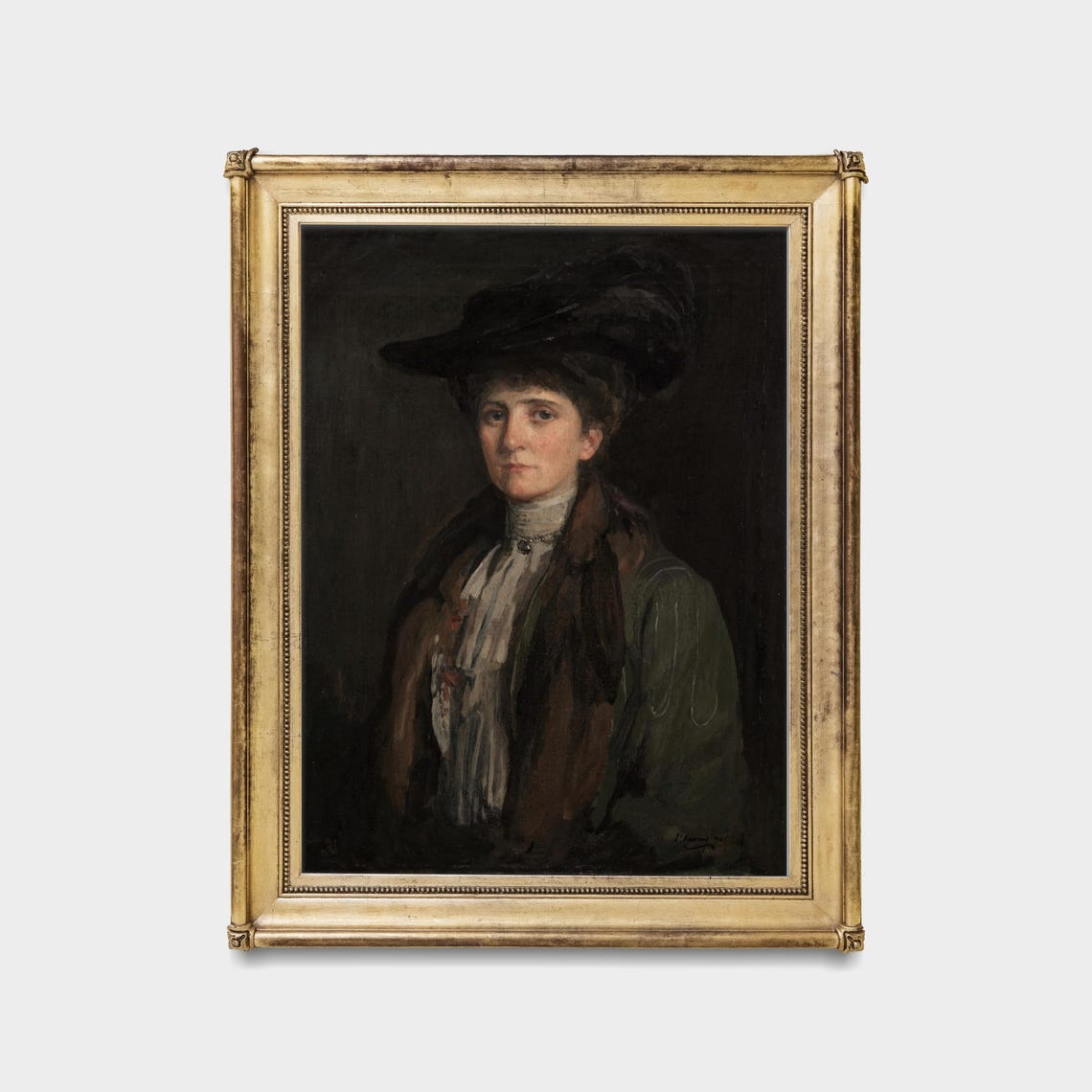 Print And Ship Vintage Portrait Painting Woman Portrait Lady With A Hat Antique Woman Painting Fine Art Mailed Art - Image 5