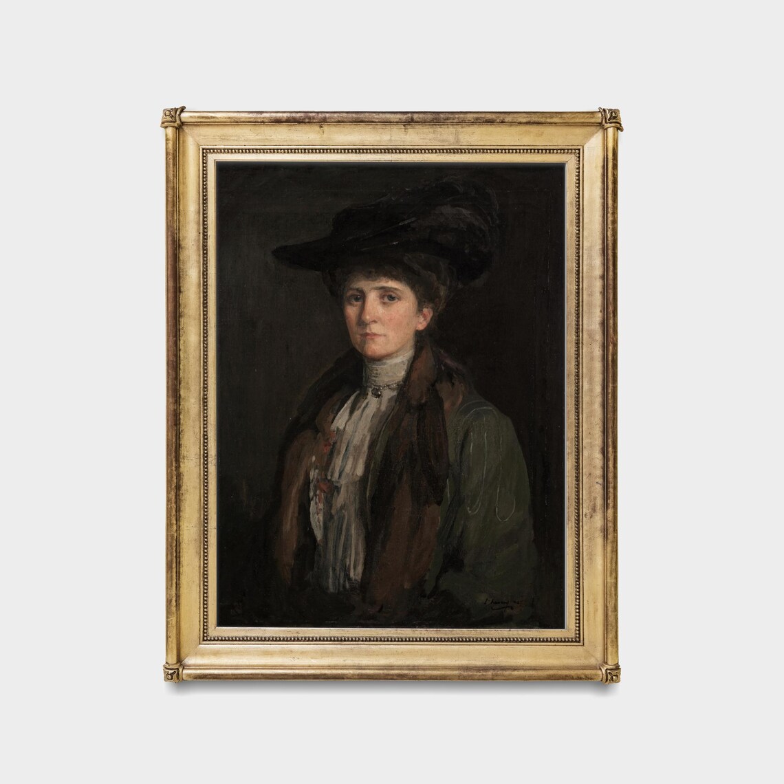 Woman in Dark Hat and Fur Coat Moody Vintage Portrait Poster - Image 5