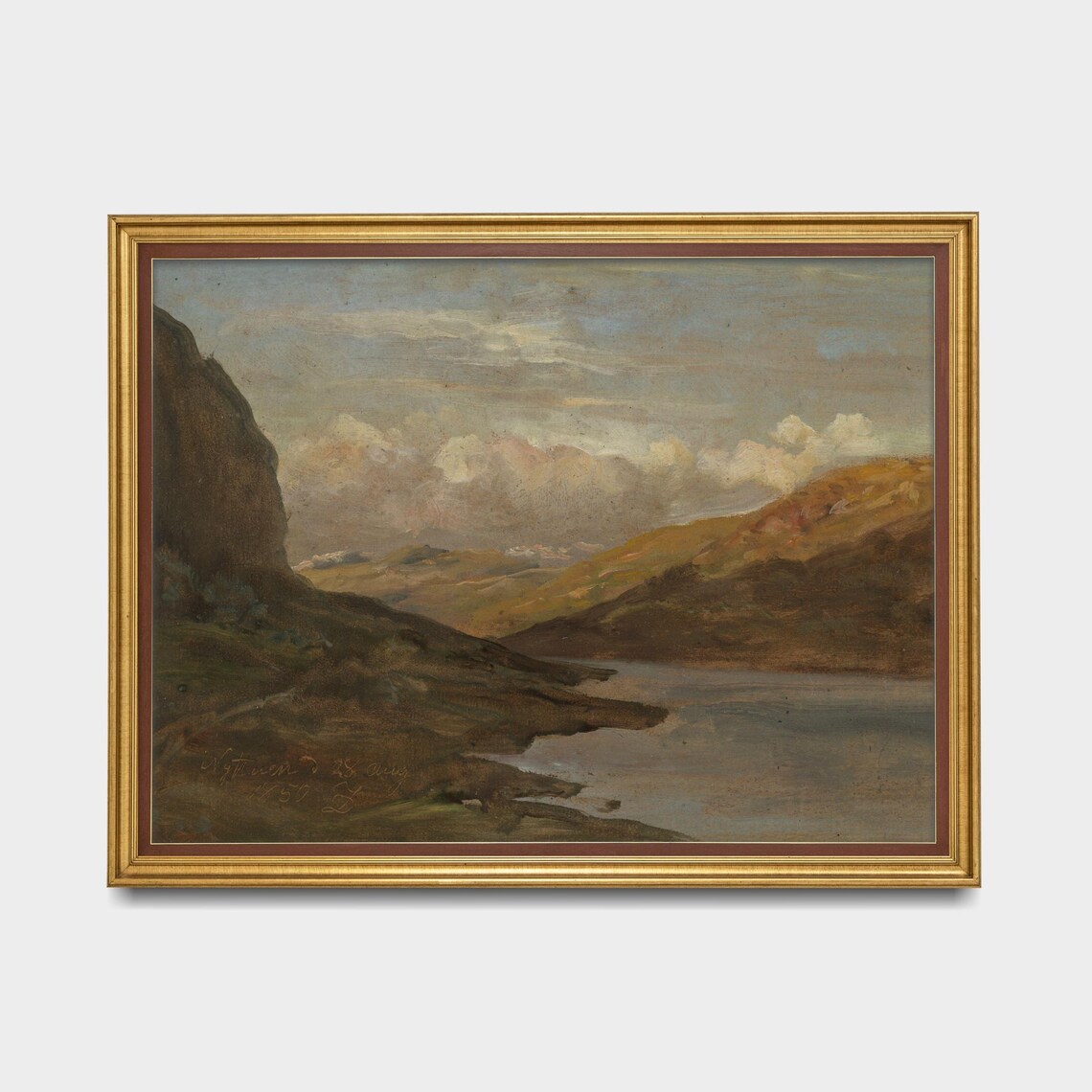 Antique Highland Lake And Hills Riverscape Painting Wall Poster - Image 5