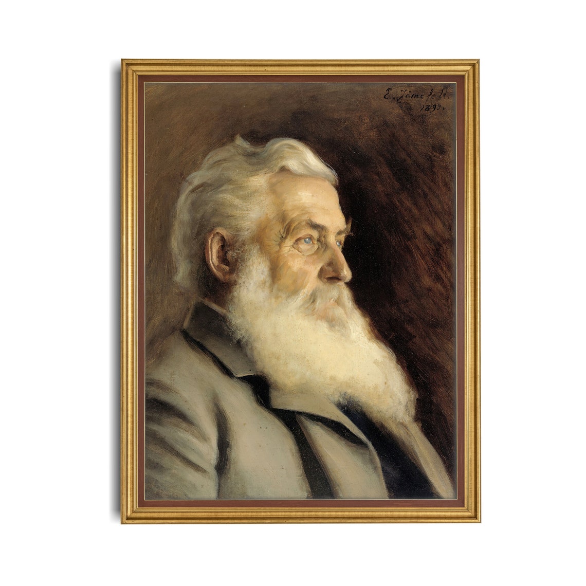Bearded Elder in Profile Portrait Painted in 1893 Vintage Poster - Image 4