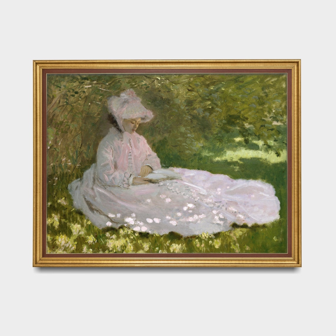 Woman Reading In Flowering Garden Impressionist Vintage Poster - Image 3