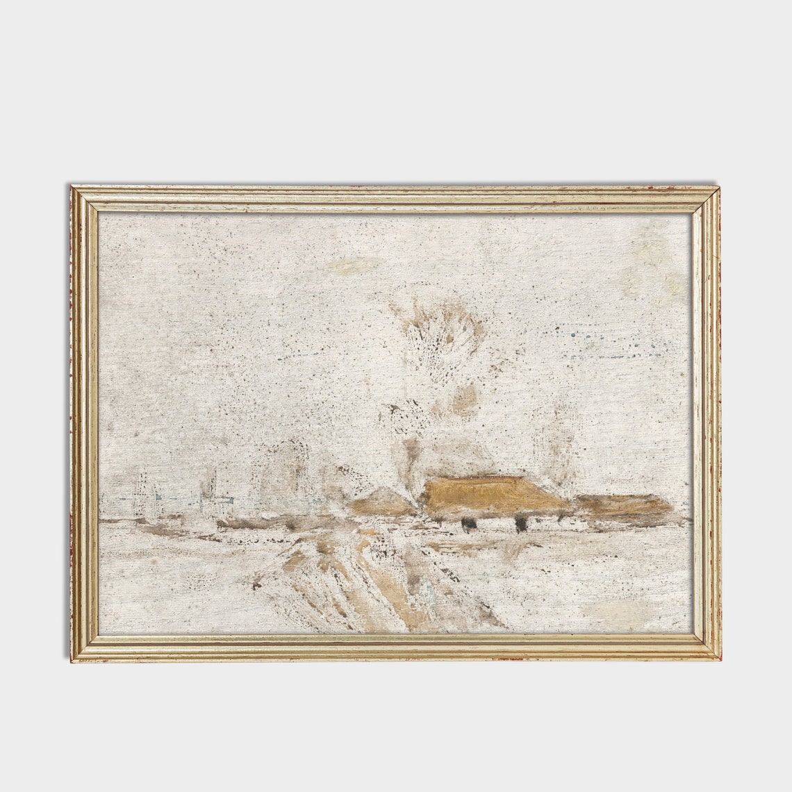Minimal Muted Landscape With a Thatched Cottage Antique Poster - Image 2