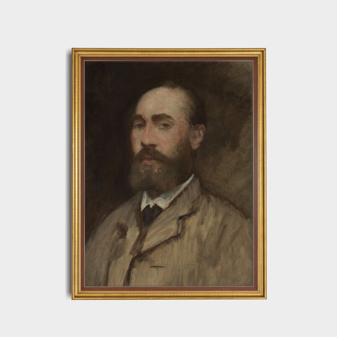 Bearded Gentleman in Tan Jacket Antique Moody Portrait Painting Poster - Image 5