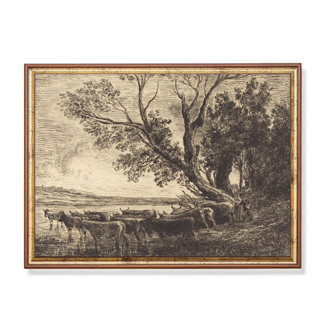 Print And Ship Landscape Sketch Print Vintage Drawing Neutral Rustic Country Decor Antique Etching Wall Art Forest Nature Art