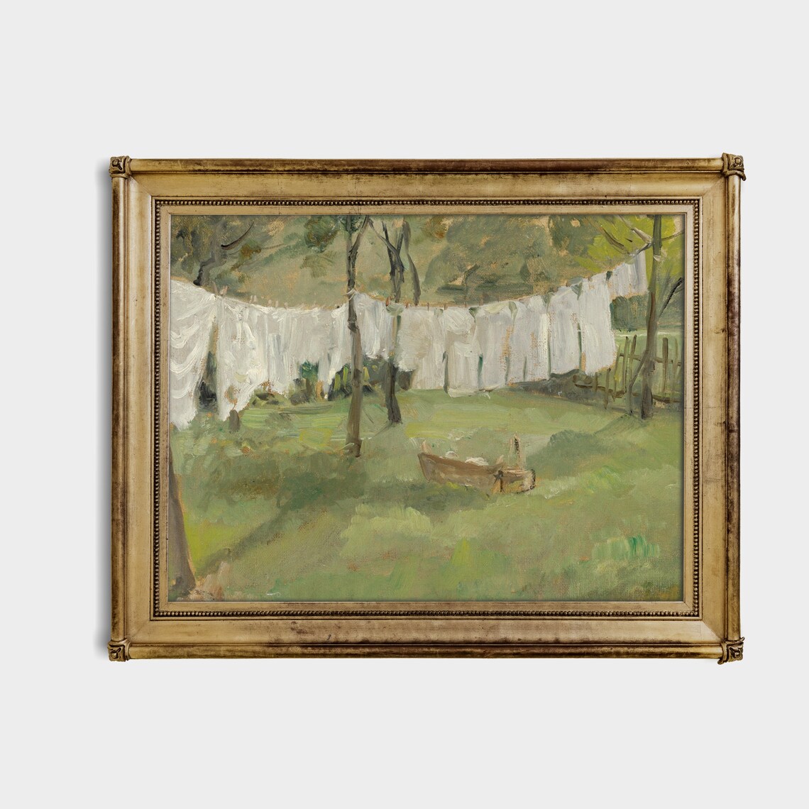 White Laundry Hanging on Lines in a Green Garden Vintage Poster - Image 4