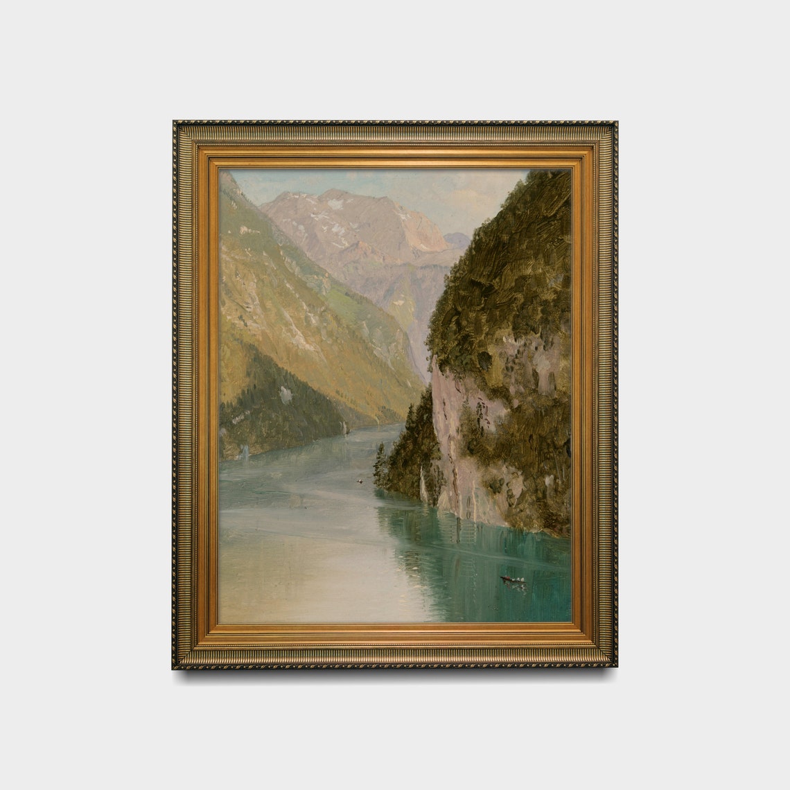 Alpine Mountain Lake Between Steep Cliffs Vintage Landscape Poster - Image 2