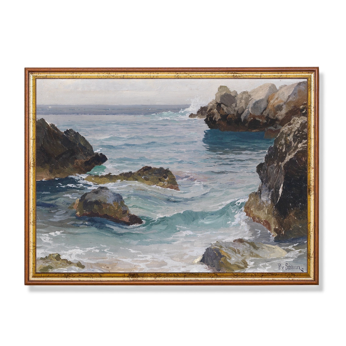 Vintage Seascape Painting, Antique Coastal Art Print