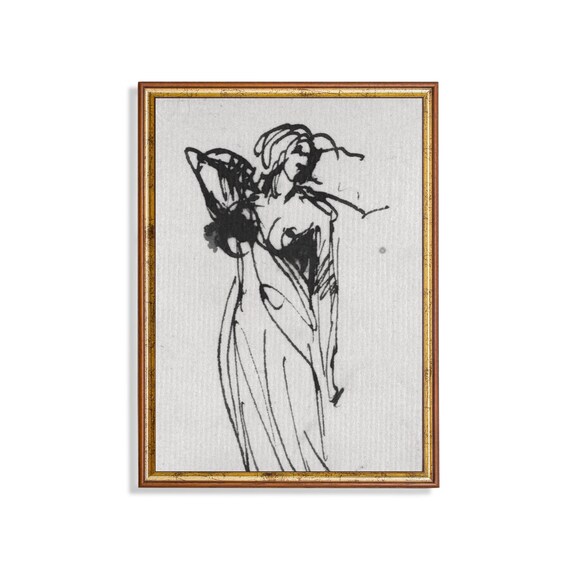 Standing Woman Expressive Ink Figure Sketch Drawing Art Poster