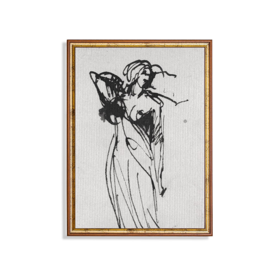 Standing Woman Expressive Ink Figure Sketch Drawing Art Poster
