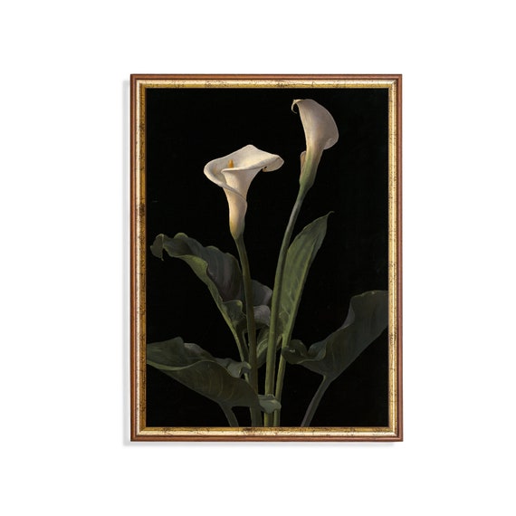 Print And Ship Still Life With Lily Vintage Flower Painting Dark Moody Print Floral Antique Art Dark Academia Mailed Print
