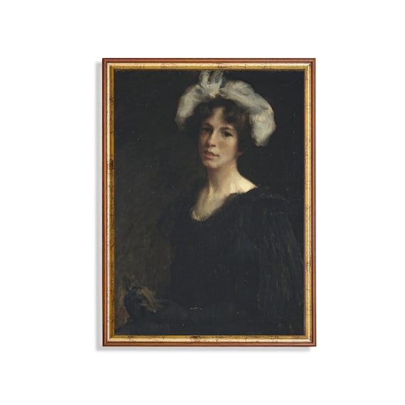 Moody Vintage Woman in Black Dress and White Headdress Poster