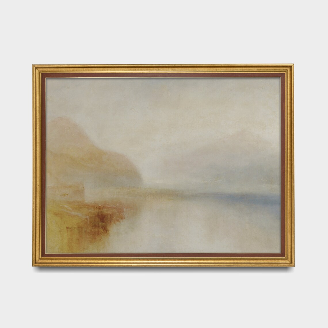Soft Tonal Misty Lake Landscape in Warm Golden Hues Vintage Poster - Image 5