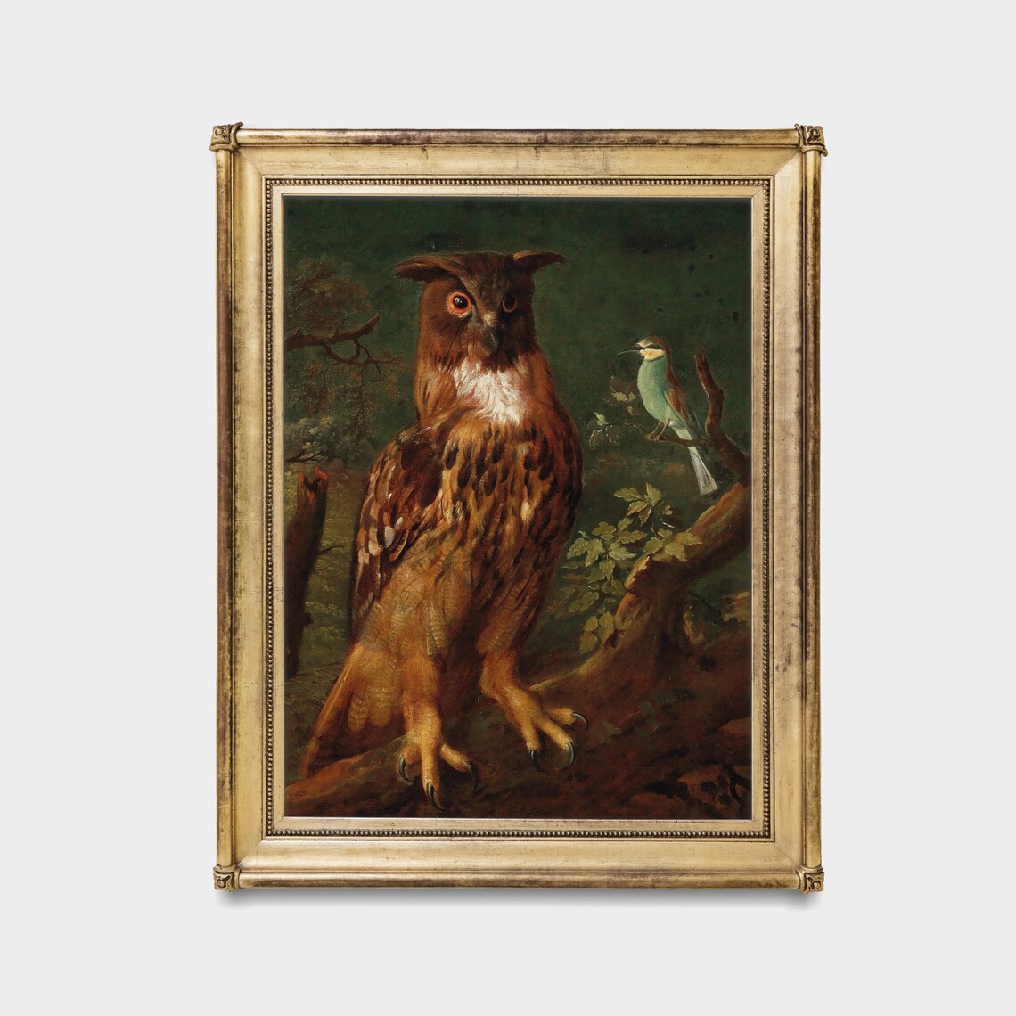 Vintage Owl Painting Art Print, Rustic Bird Study - Image 3