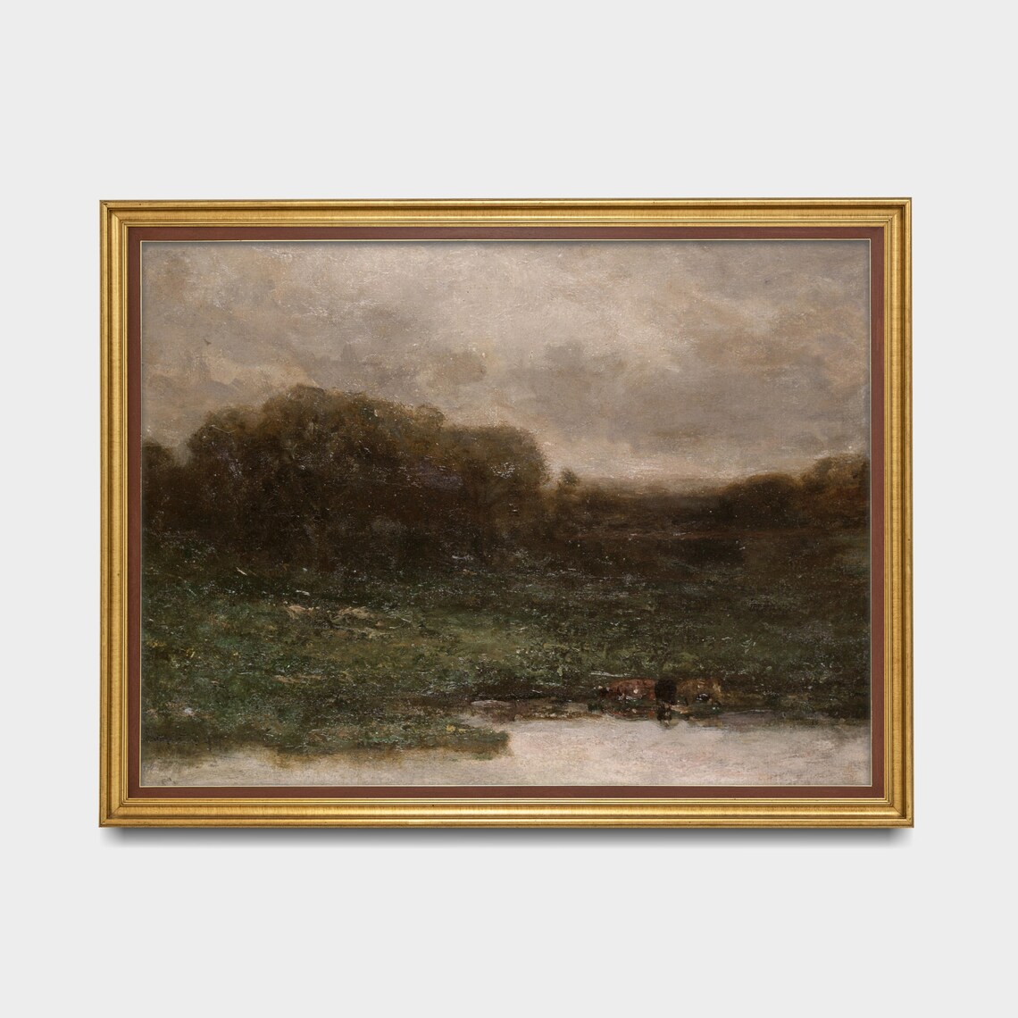 Dark Riverbank Woods Misty Water Barbizon Style Landscape Poster - Image 5