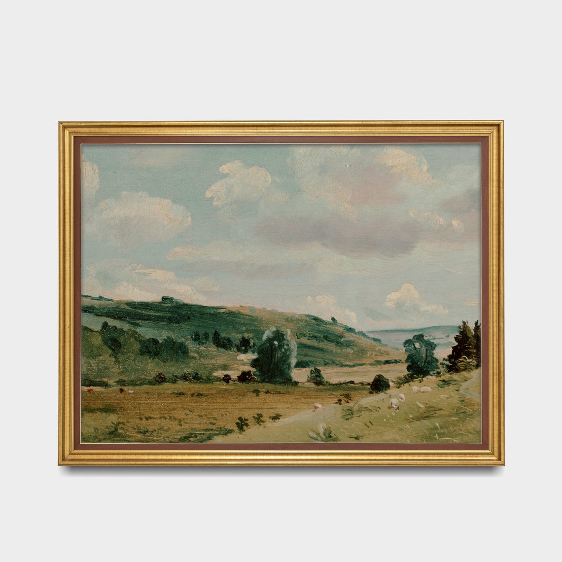 Green Rolling Hills with Sheep Pastoral Vintage Landscape Poster - Image 2