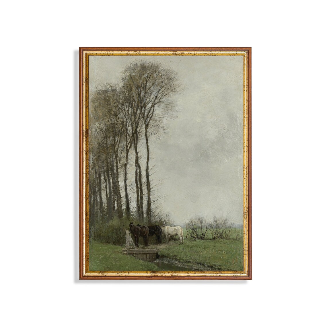 Vintage Horses At The Fence, Farmhouse Art Print