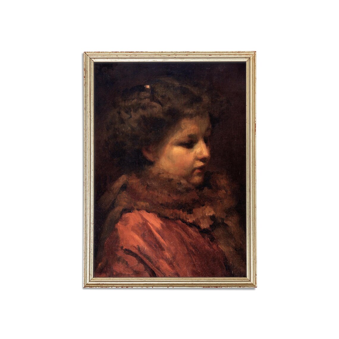 Young Girl in a Red Dress with Fur Collar Vintage Portrait Poster - Image 3