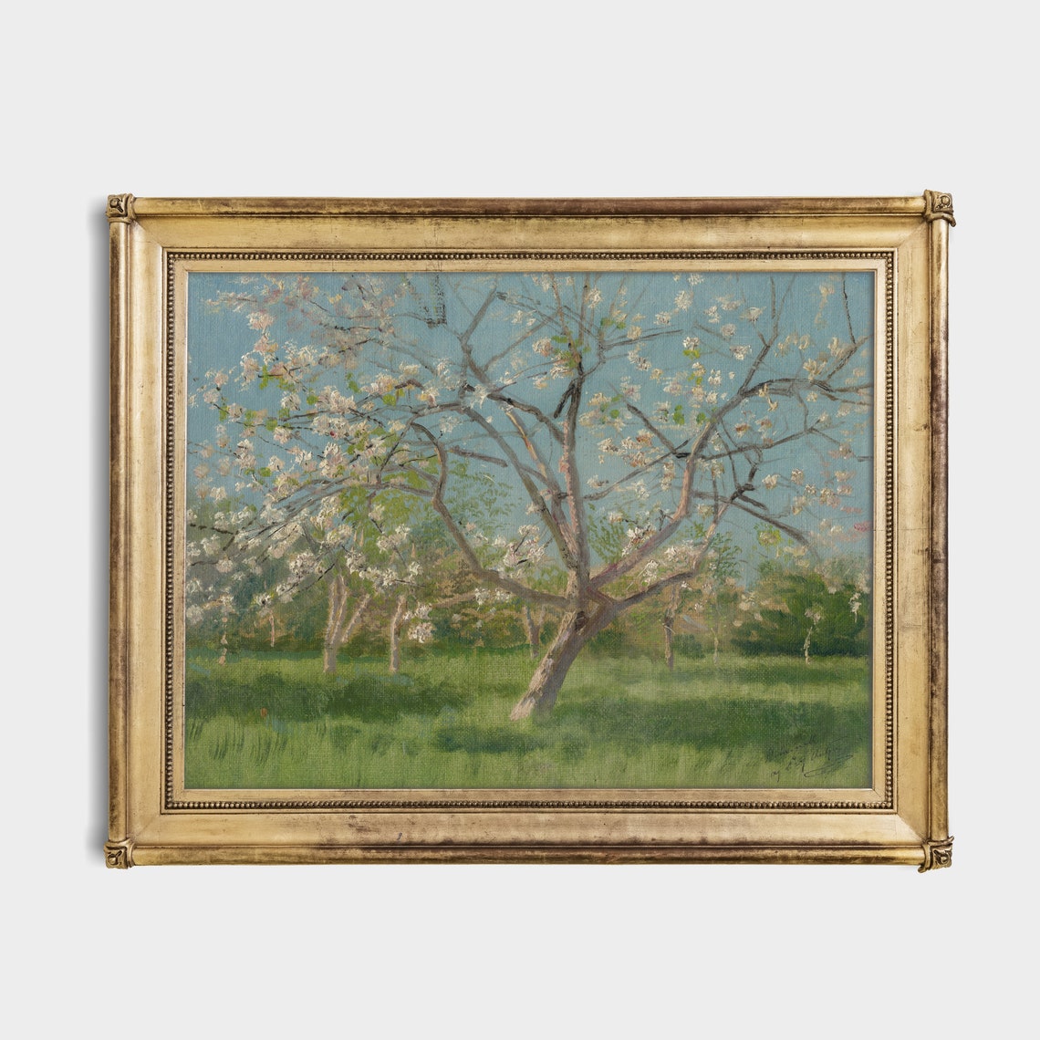 Blossoming Orchard Tree in Spring Meadow Vintage Landscape Poster - Image 2