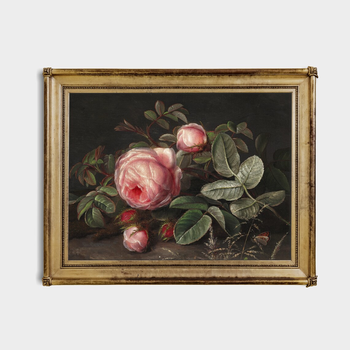 Vintage Still Life With Pink Roses, Floral Art Print - Image 2