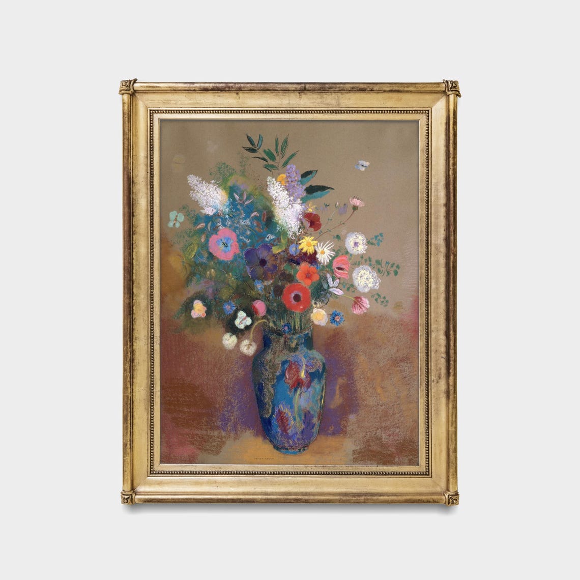 Odilon Redon Style Bouquet In A Blue Vase Vintage Floral Poster - Image 5
