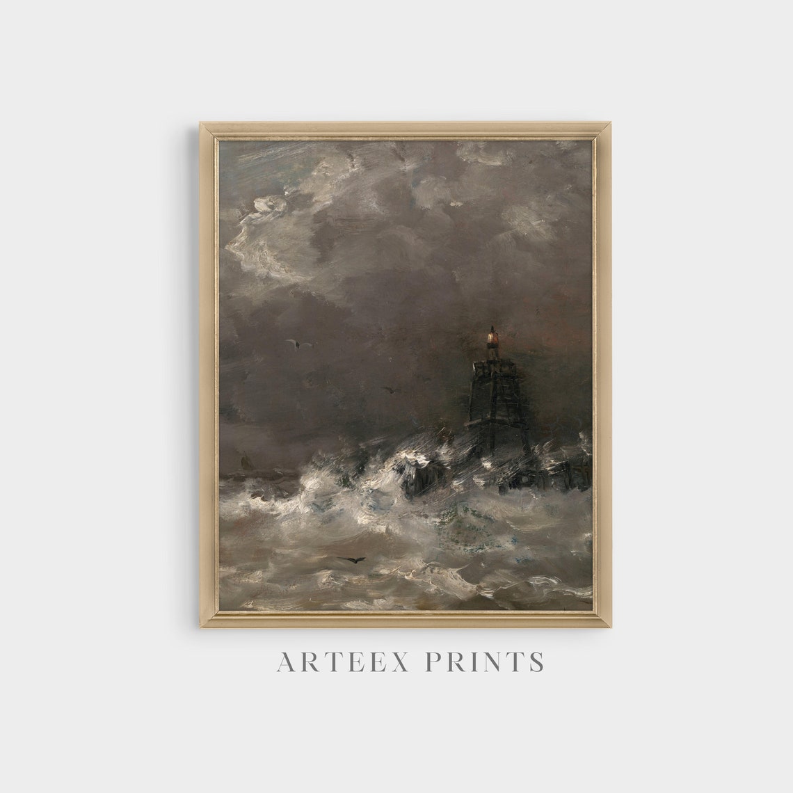 Stormy Lighthouse Tower Amid Crashing Ocean Waves Seascape Poster - Image 4