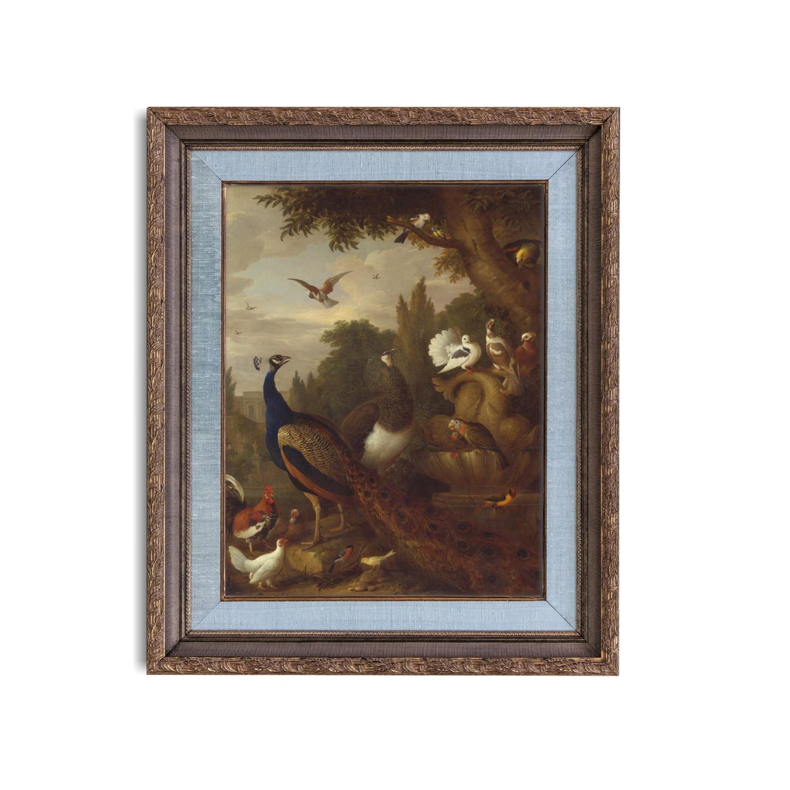 Peacock, Parrots and Doves in a Baroque Aviary Garden Scene Poster - Image 4