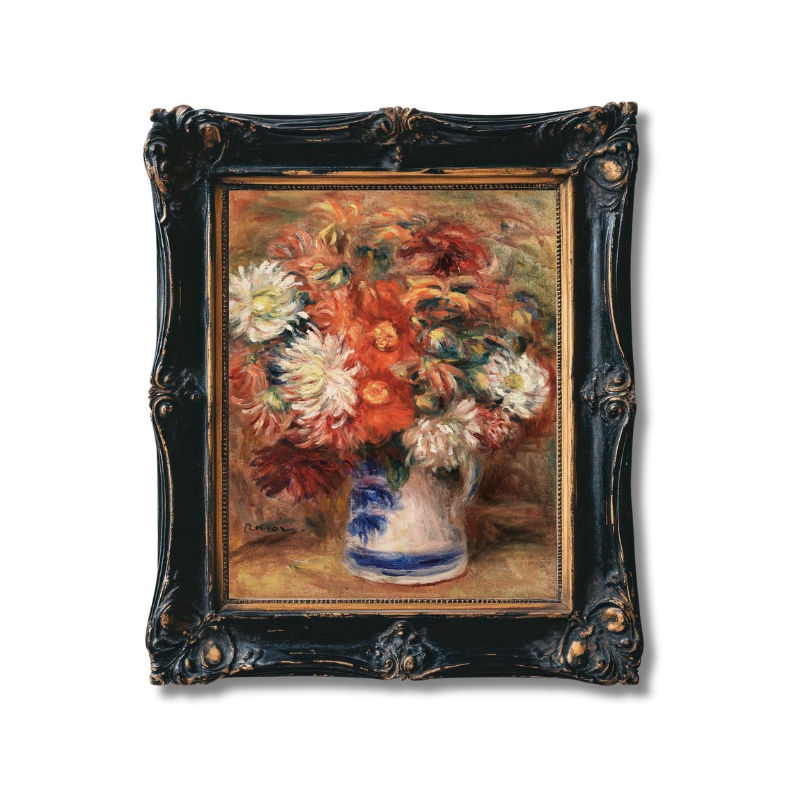 Renoir Chrysanthemums Bouquet White and Red Blooms Floral Poster