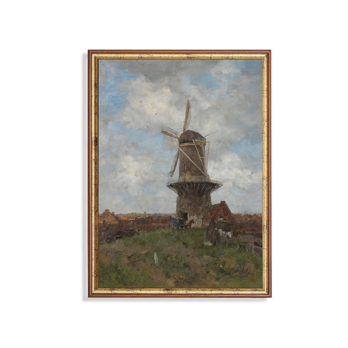 The Windmill by Jacob Maris Above a Dutch Town Cloudy Sky Poster