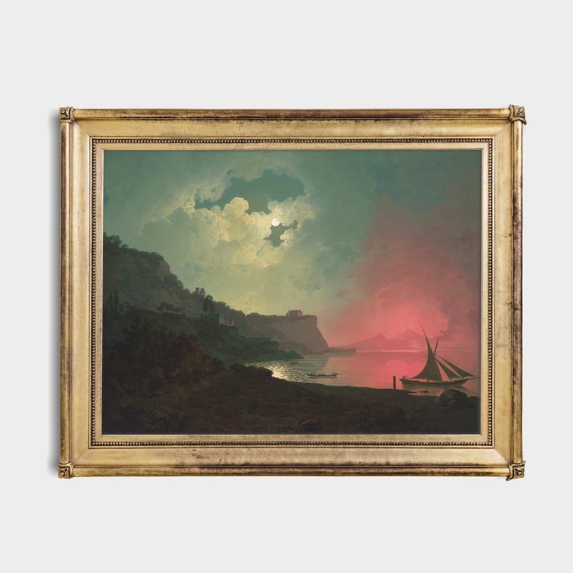 Vintage Landscape Painting, Moody Sailing Boat Nocturne - Image 2