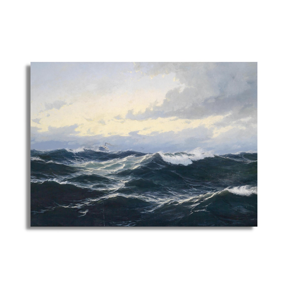 Stormy Dark Ocean Waves With Distant Steamship Dramatic Sea Poster - Image 3