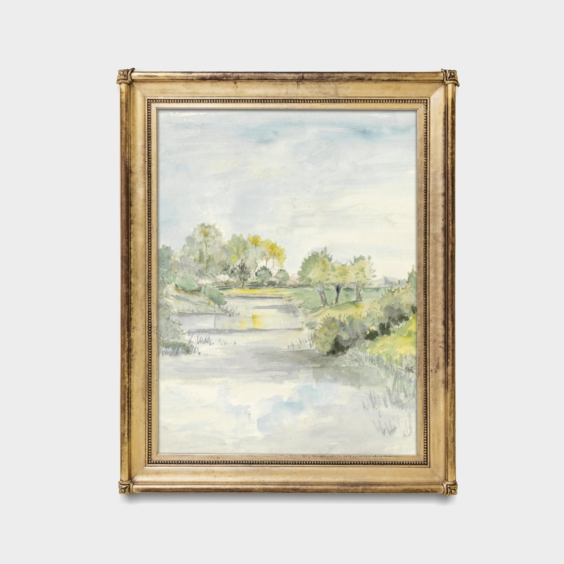 Serene River Winding Through Pale Trees Soft Watercolor Poster - Image 4