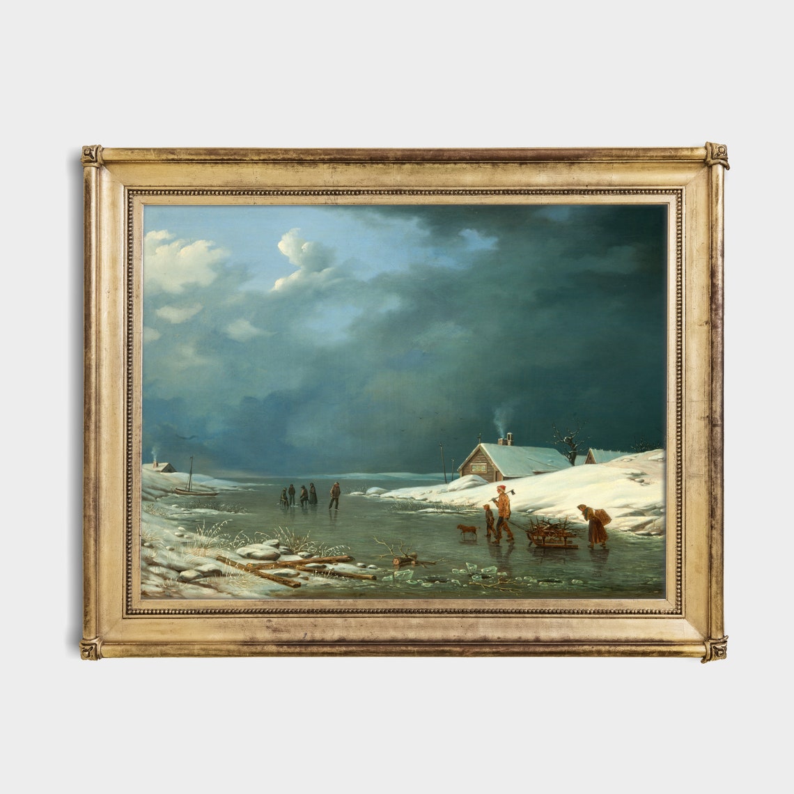 Frozen Shore Winter Scene with Skaters and Woodcutters Poster - Image 2