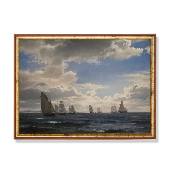 Printed And Shipped Vintage Sailing Ship Painting Antique Boat Print Seascape Ocean Art Nautical Wall Art Coastal Decor