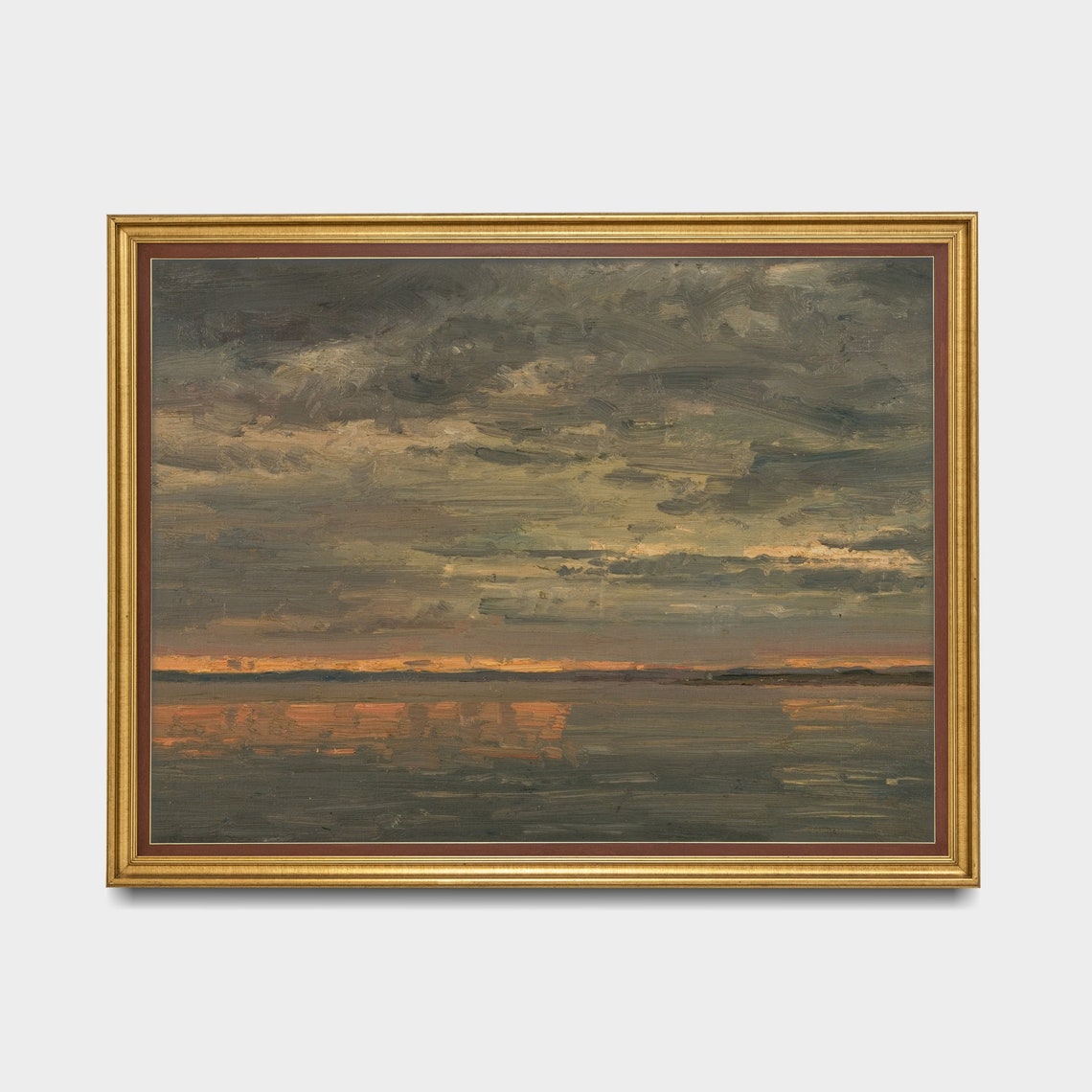 Glowing Orange Sunset Over a Calm Sea Beneath Dark Clouds Poster - Image 3