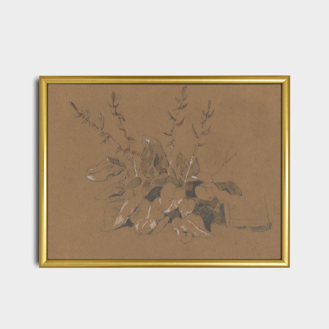 Antique Botanical Leaf Study Sketch Brown Paper Vintage Art Poster - Image 2