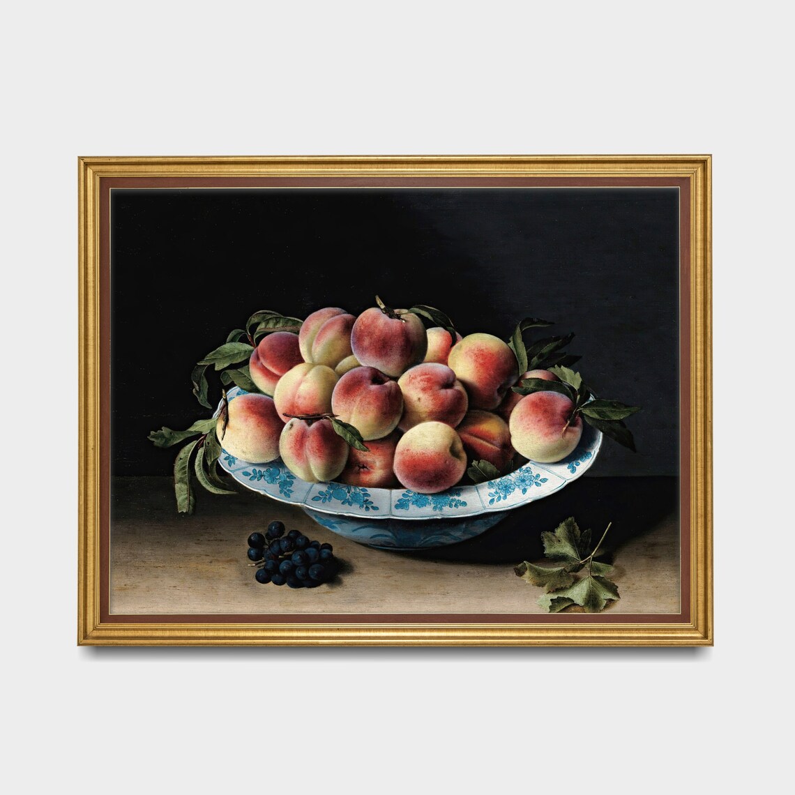 Bowl of Peaches Still Life Blue Porcelain Antique Fruit Poster - Image 3