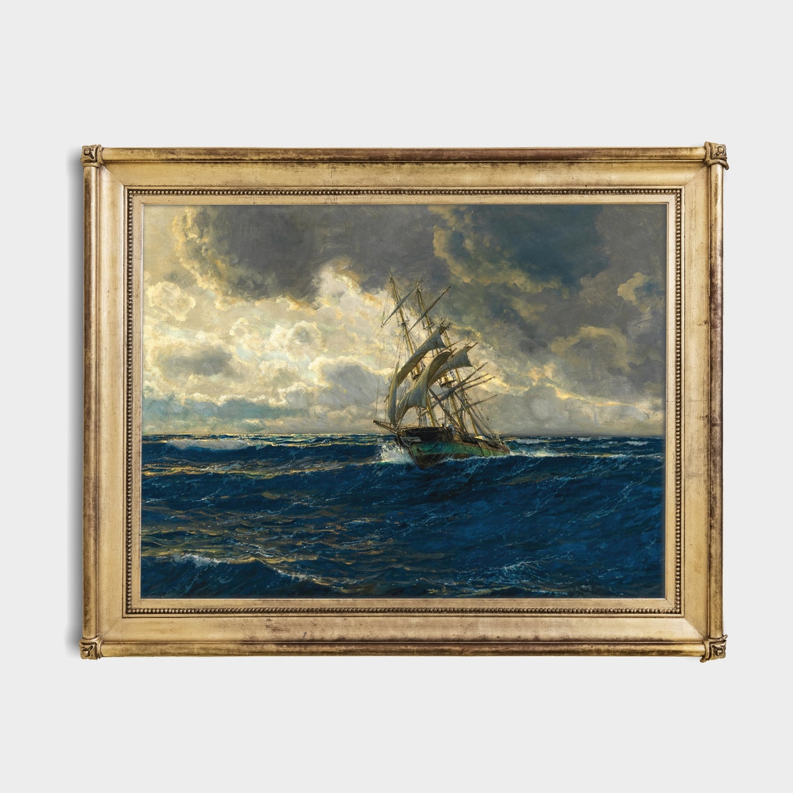Full Rigged Bark Sailing the Deep Blue Sea Vintage Ship Poster - Image 2