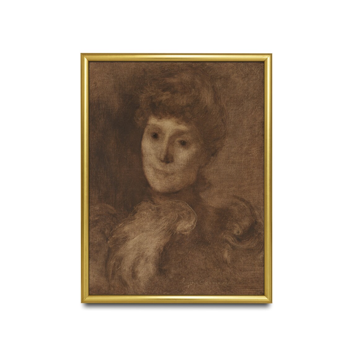 Sepia Charcoal Portrait of a Woman in Soft Brown Tones Poster - Image 3