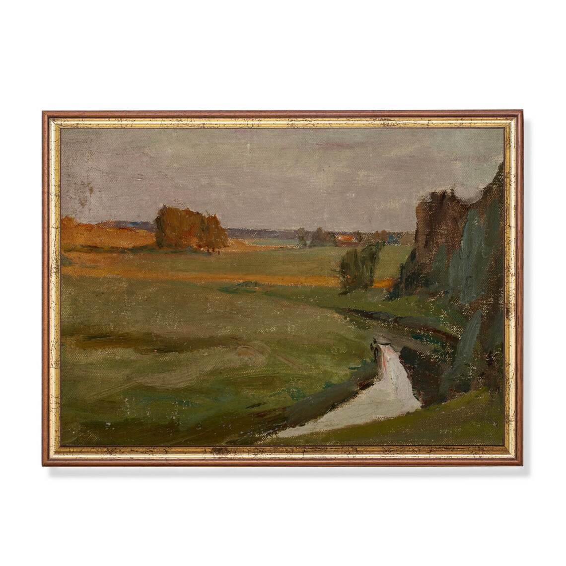 Golden Hour Meadow Stream Impressionist Countryside Landscape Poster