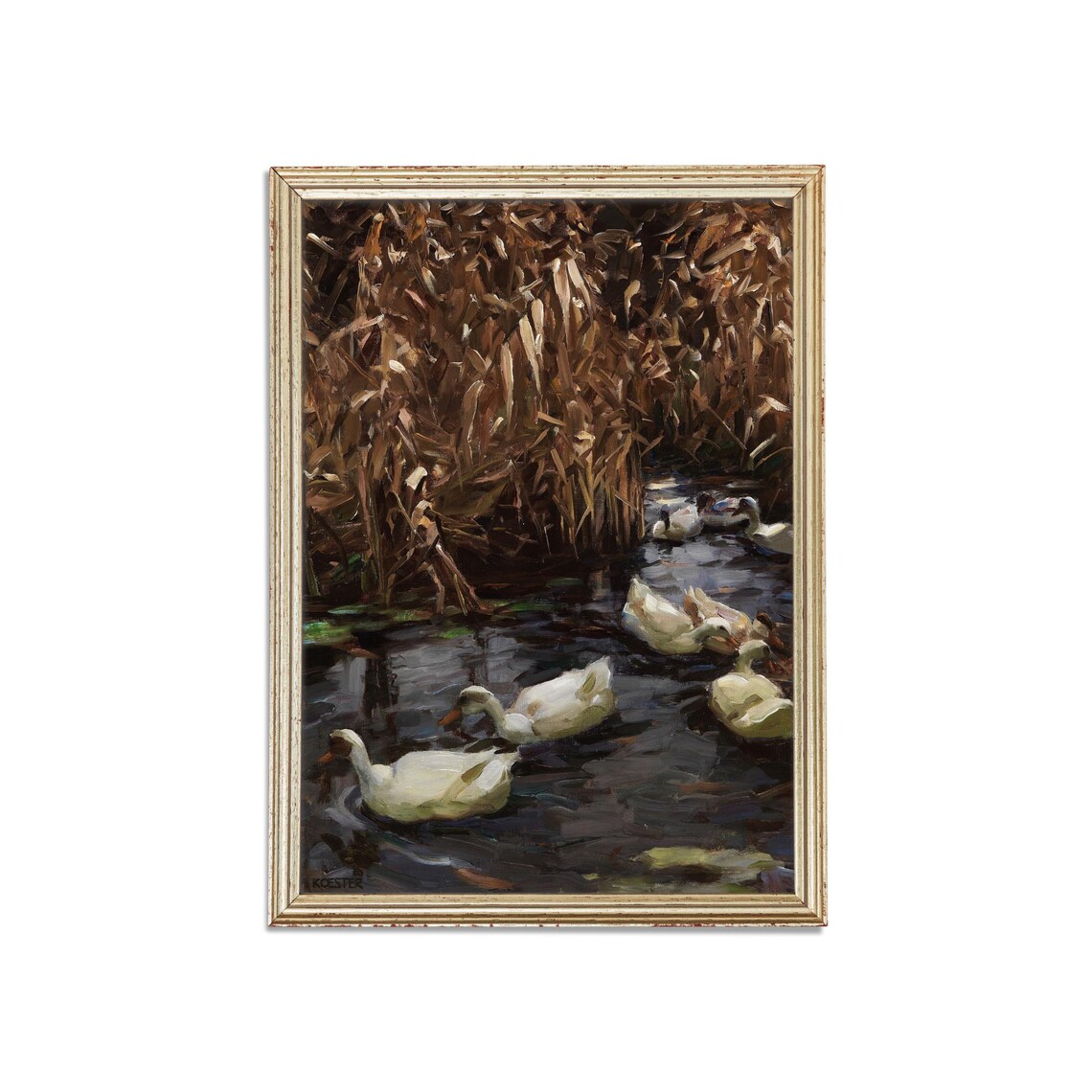 Alexander Koester White Ducks among Autumn Reeds Vintage Poster - Image 3