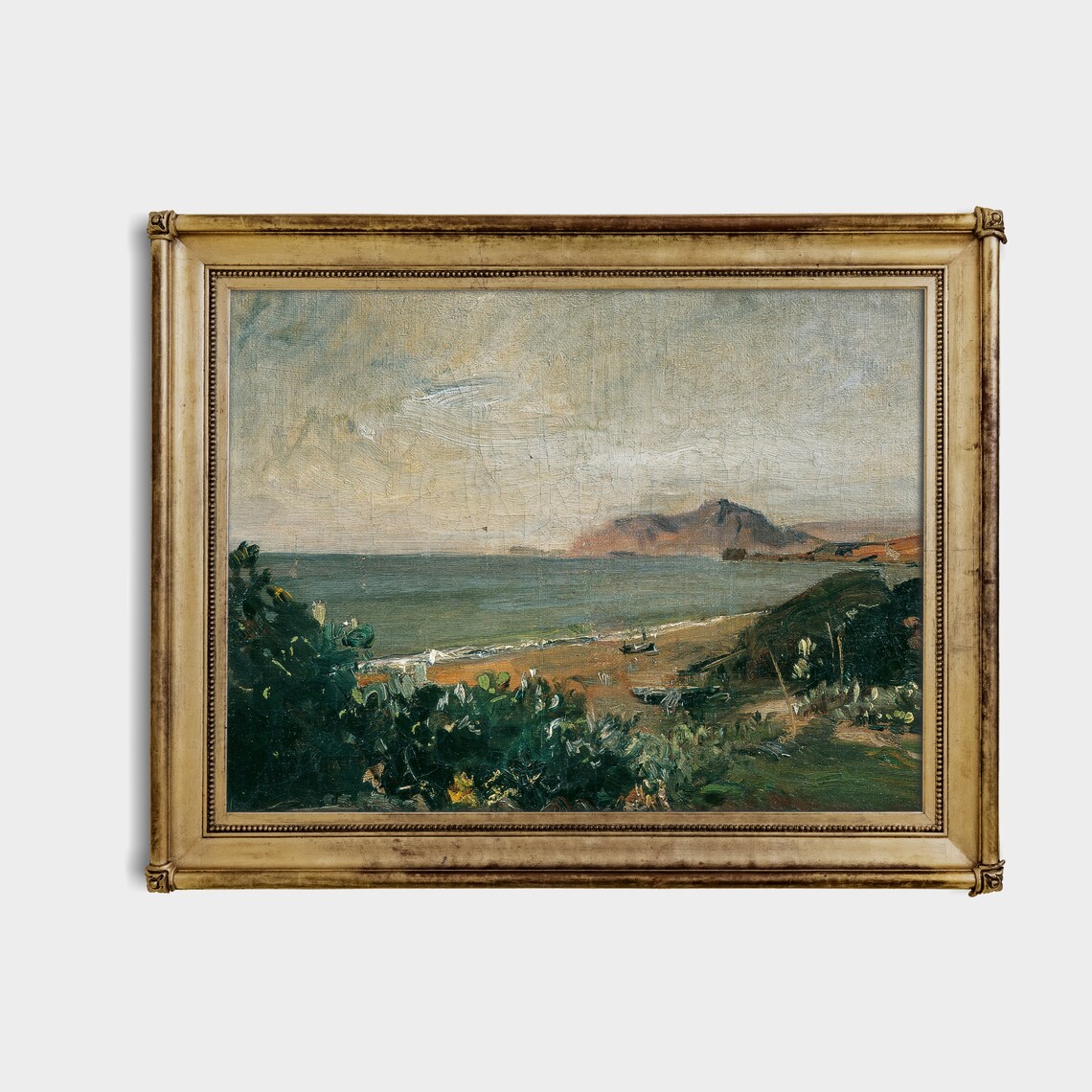 Vintage Coastal Seascape Landscape Painting, Rustic Decor - Image 2