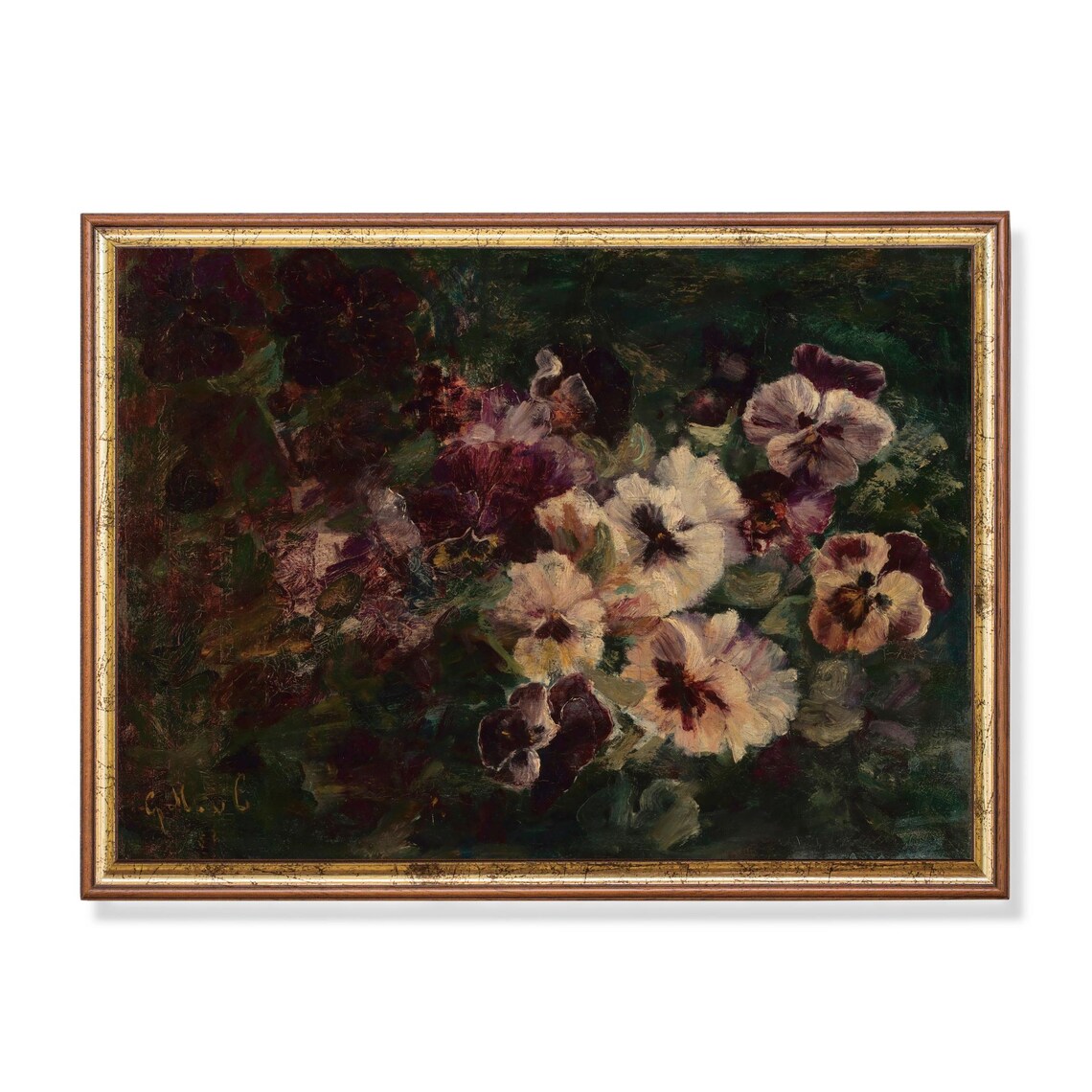 Vintage Pansies Still Life Art Print, Farmhouse Decor